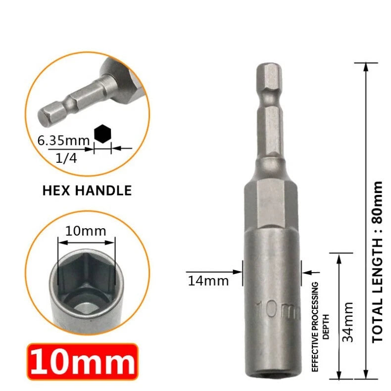 6-19mm Deep Bolt Nut Driver Bit Set 1/4" Hex Shank Impact Socket, Bolt Remover