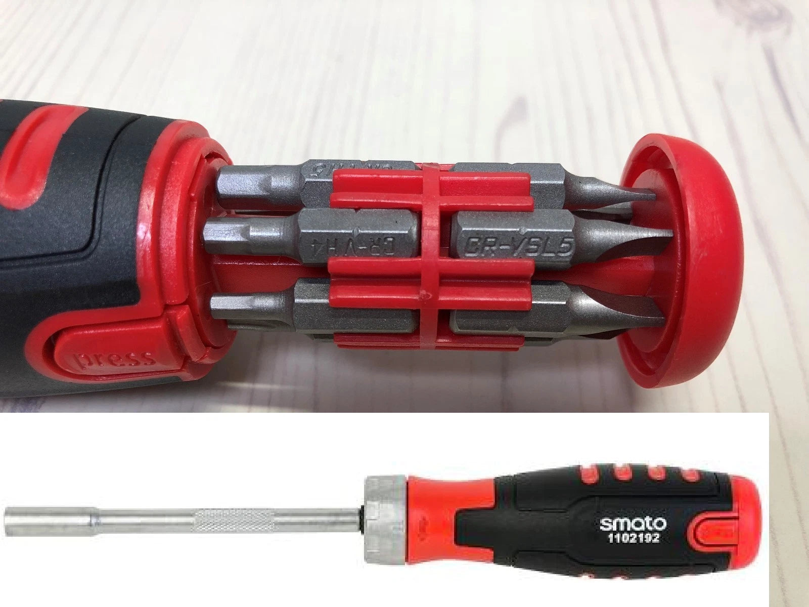 SMATO Magnetic Screw Driver Ratcheting & 12pc 1/4" Bits Torx Pop Out Pocket