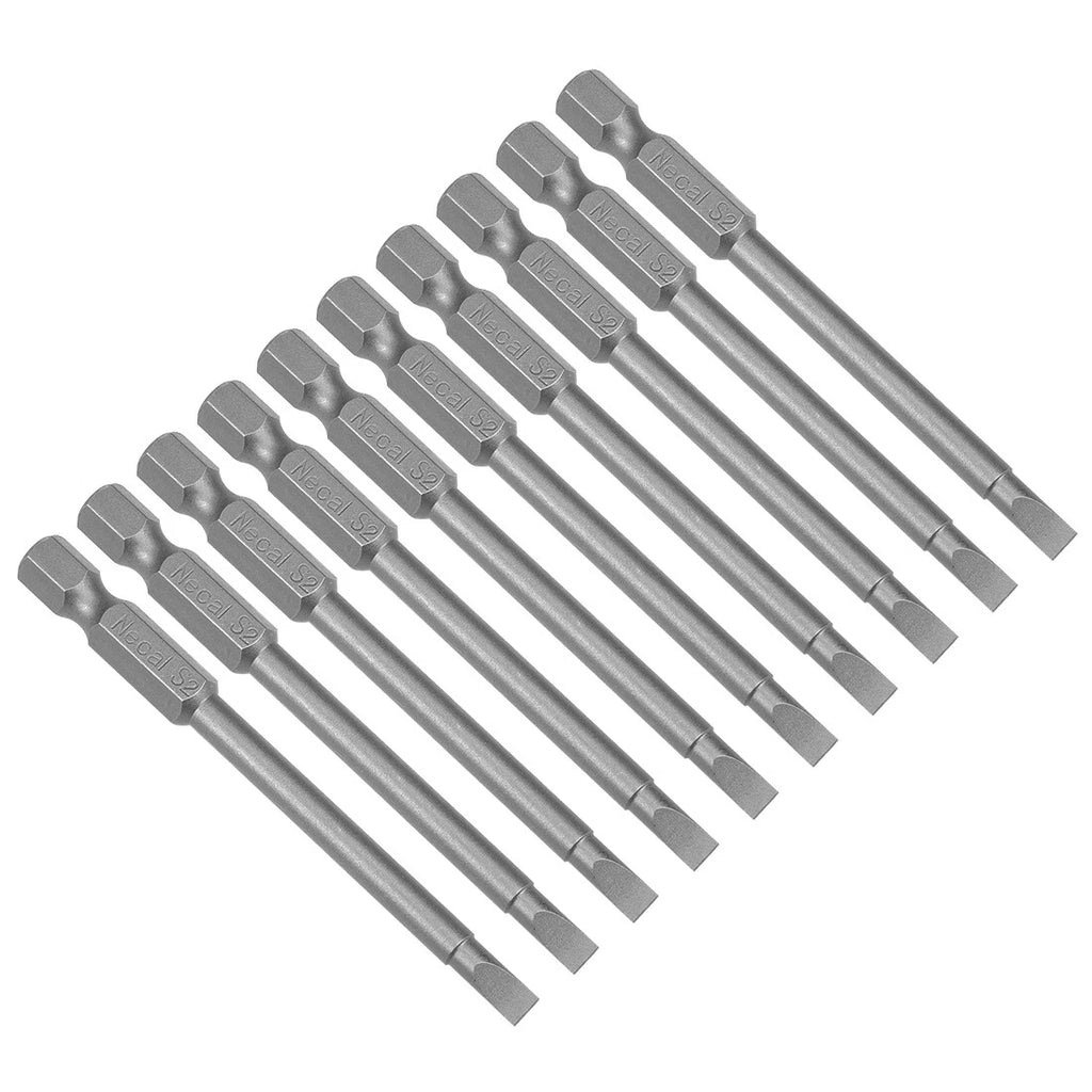 10pcs 4mm Slotted Tip Magnetic Flat Head Screwdriver Bits 1/4" Hex Shank S2