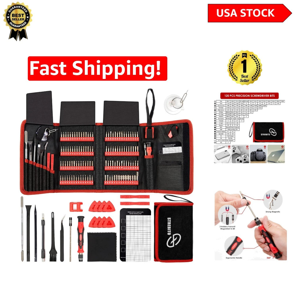 Ergonomic Magnetic Precision Screwdriver Set - 120 Bits for iPhone, Laptops, PS4