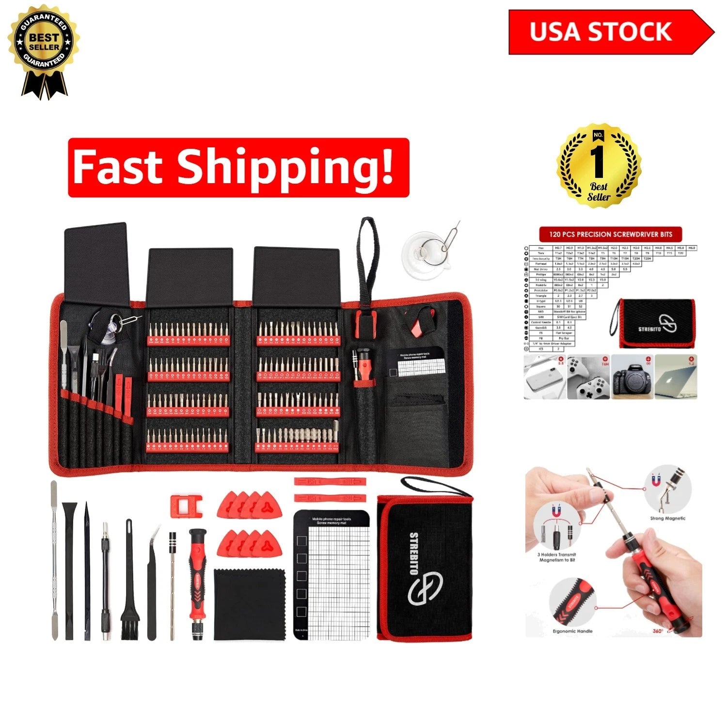 Ergonomic Magnetic Precision Screwdriver Set - 120 Bits for iPhone, Laptops, PS4