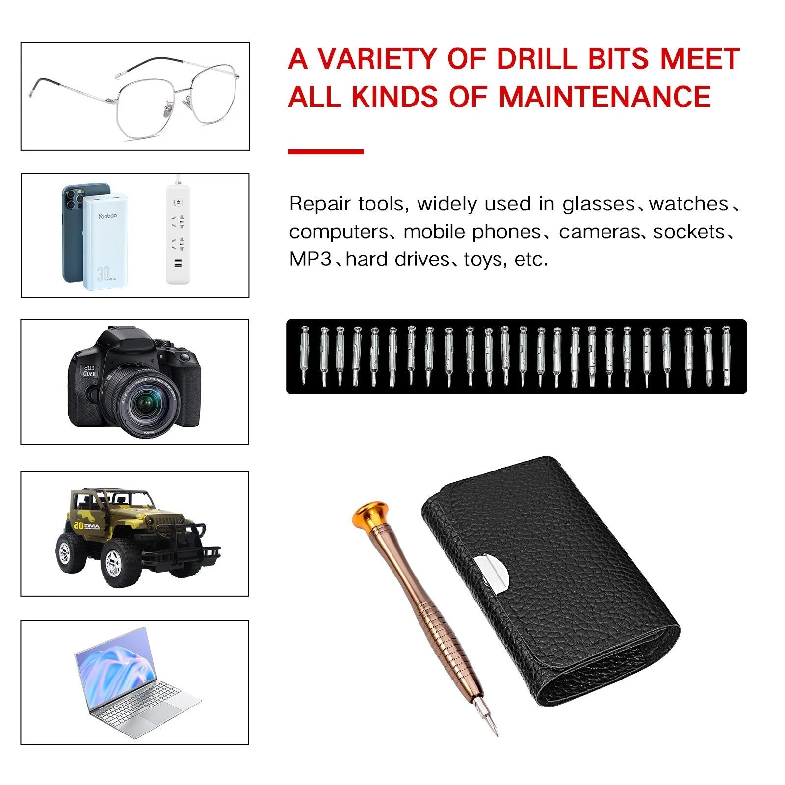 25 in 1 Screwdriver Set Precision Repair Mini Tool Kits with Black Leather Bag