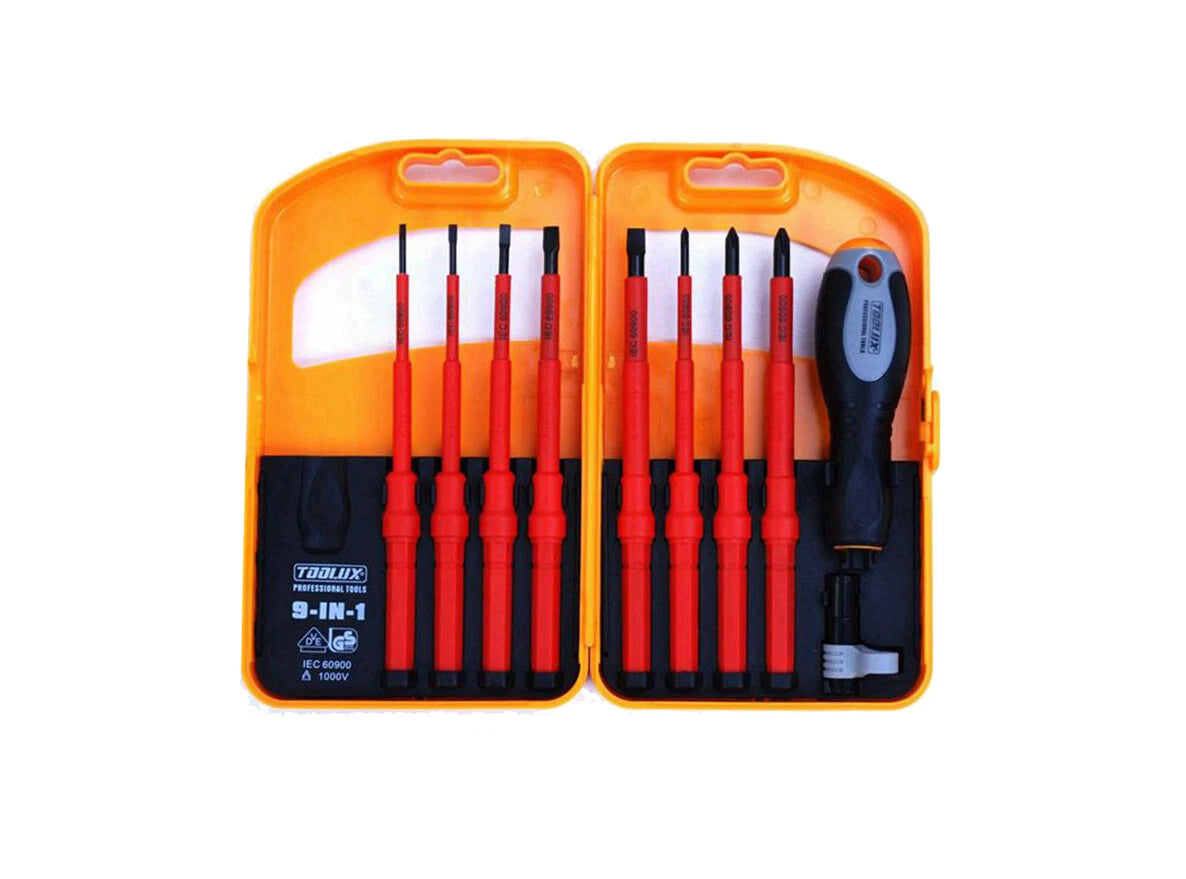 Expert 9-in-1 VDE Insulated IEC 60900 AC1000V Screwdriver Set:Slot Phillip Torch