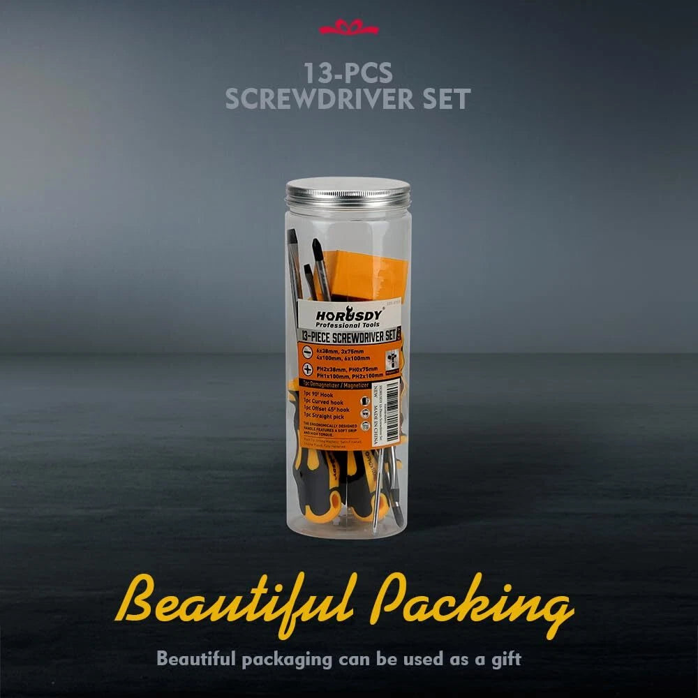 13-Pieces Screwdriver Set Magnetic 4 Phillips and 4 Flat Head Tips and Precision