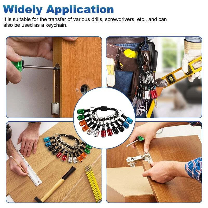 14PCS 1/4" Hex Shank Screwdriver Bit Holder Keychain Extension Bar Quick Release