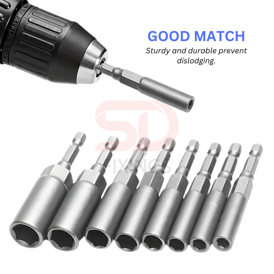 6-19mm Deep Bolt Nut Driver Bit Set 1/4" Hex Shank Impact Socket, Bolt Remover