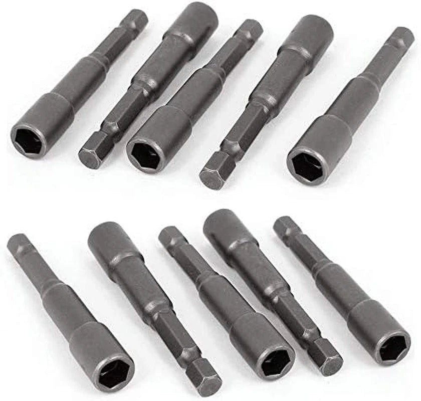 10Pcs 1/4'' Hex Shank Magnetic Power Nut Driver Bit Sets Quick Change Socket Nut