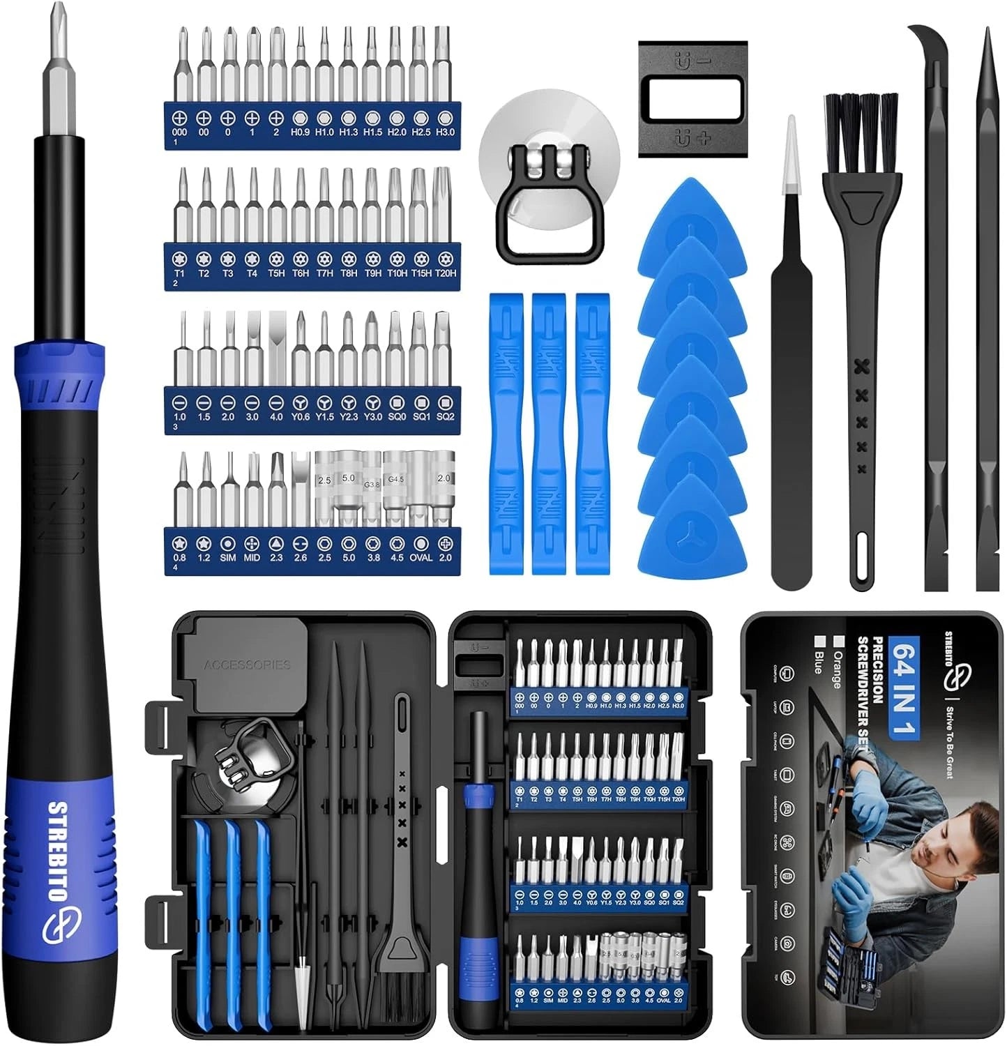 Small Precision Screwdriver Set 64-piece with Torx, Triwing, Pentalobe
