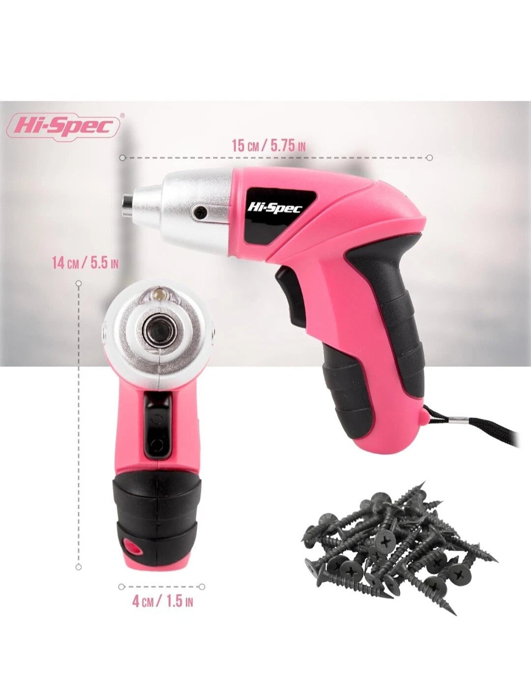 Hi-Spec Electric Screwdriver 27pcs 3.6V Pink USB Small Power Rechargerable