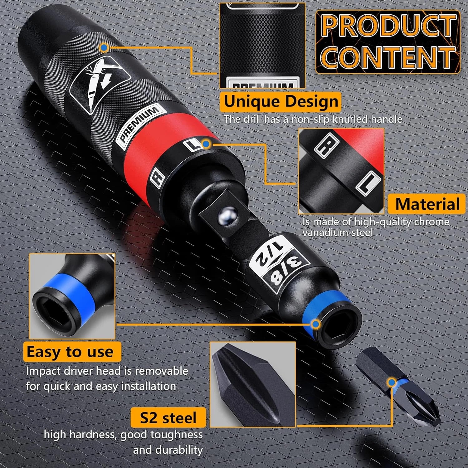 1/2" Hand Impact Screwdriver Set, 13 PCS Manual Reversible Impact Driver Kit, S2