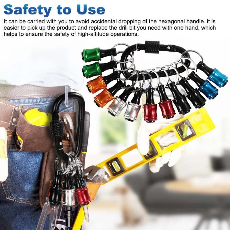 14PCS 1/4" Hex Shank Screwdriver Bit Holder Keychain Extension Bar Quick Release