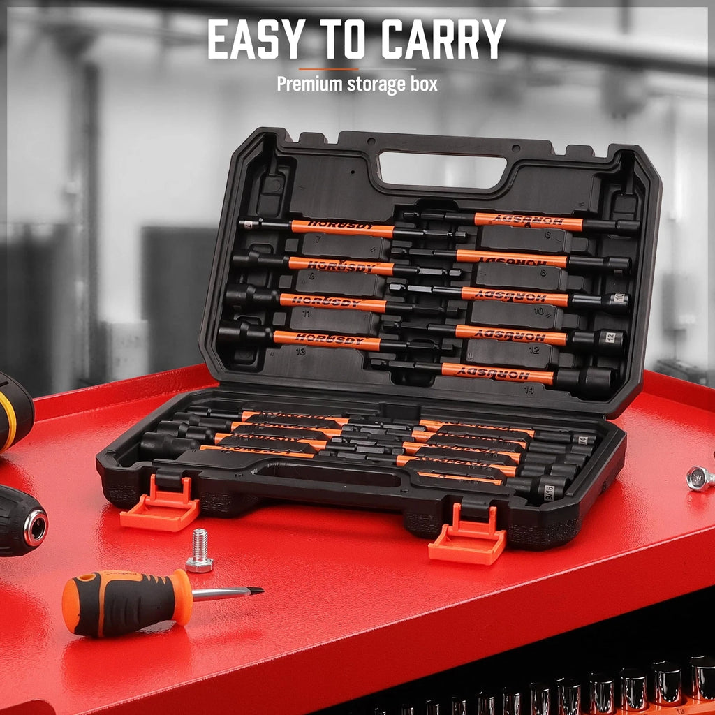 18 Piece Magnetic Nut Driver Impact Set Extra Long Hex Nut Setter SAE & Metric