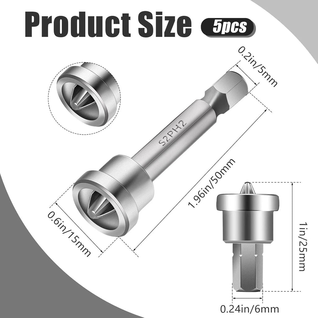 5 Pcs Magnetic Positioning Screwdriver Bits Set Anti-Slip One Size, Silver