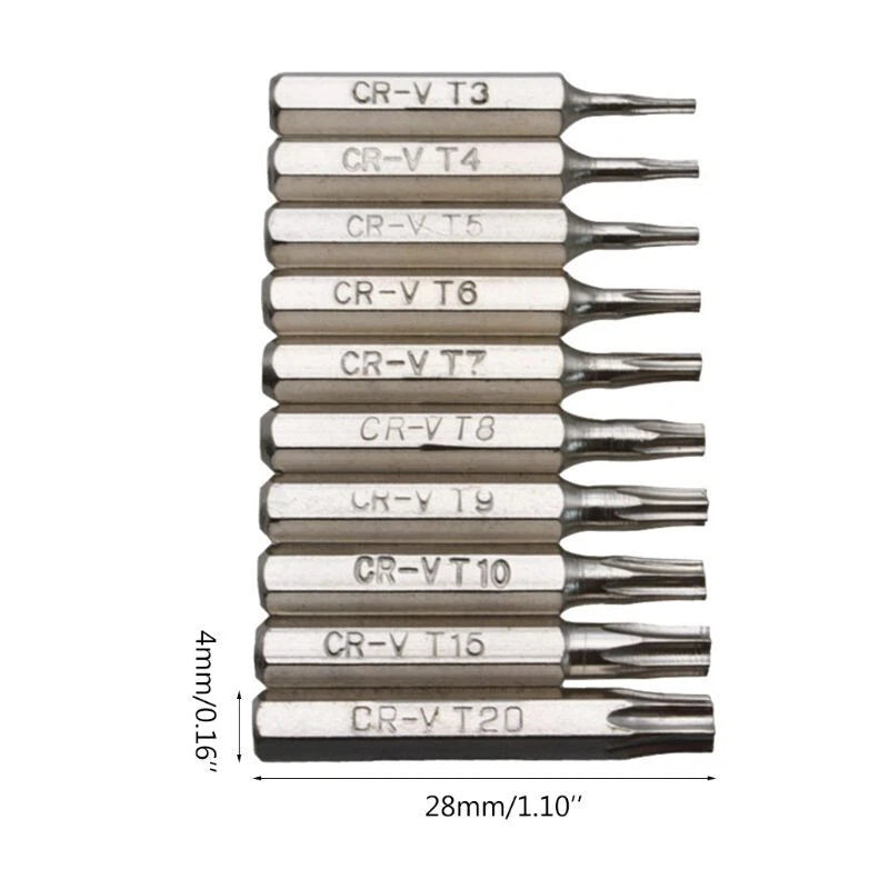 10PCS CR-V Torx Screwdriver Bits Set T3 T4 T5 T6 T7 T8 T9 T10 T15 T20 Mobile Bit