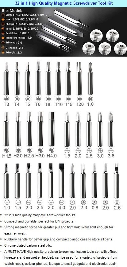 32in1 Small Magnetic Screwdriver Set Torx Driver Professional Repair Tool Kit US