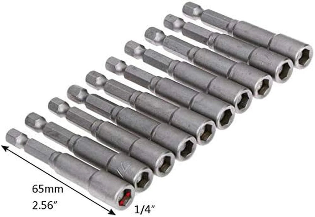 10Pcs 1/4'' Hex Shank Magnetic Power Nut Driver Bit Sets Quick Change Socket Nut