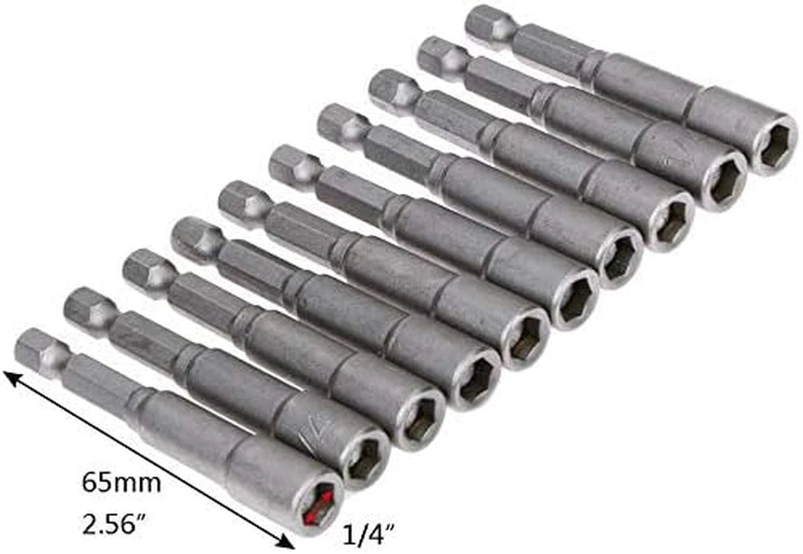 10Pcs 1/4'' Hex Shank Magnetic Power Nut Driver Bit Sets Quick Change Socket Nut