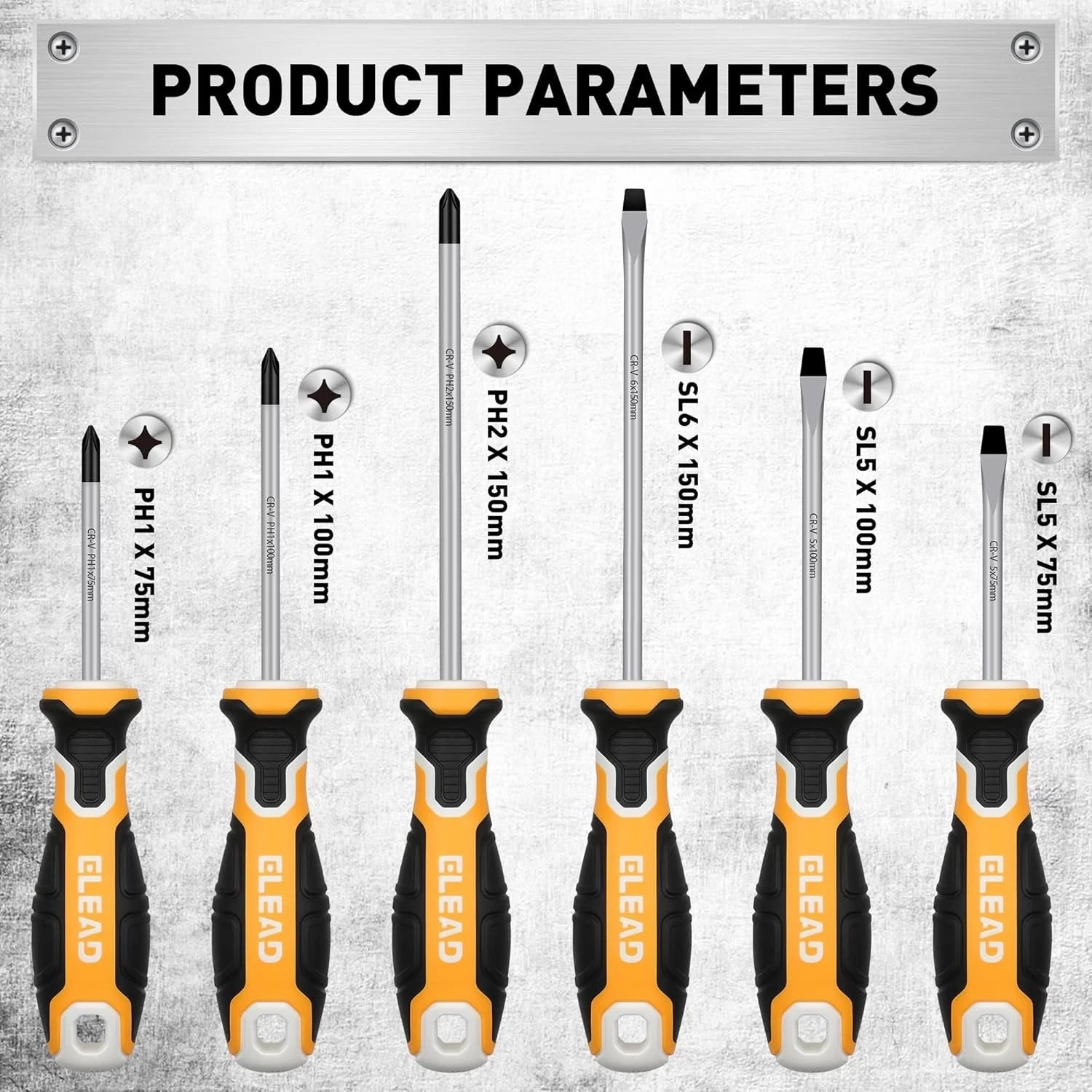 6-Piece Magnetic Screwdrivers Set, 3 Phillips and 3 Slotted Tips Professional