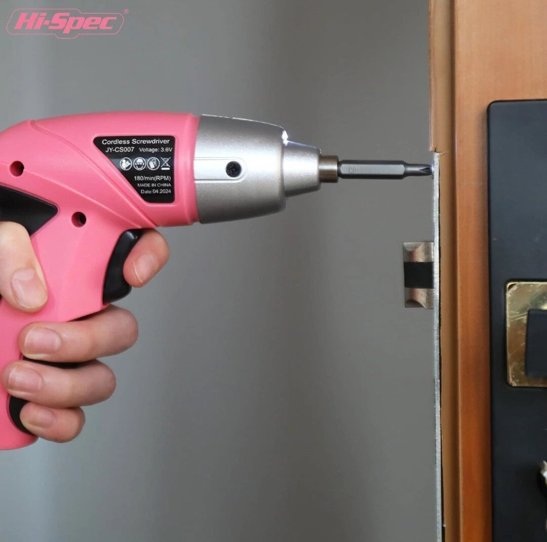 Hi-Spec Electric Screwdriver 27pcs 3.6V Pink USB Small Power Rechargerable