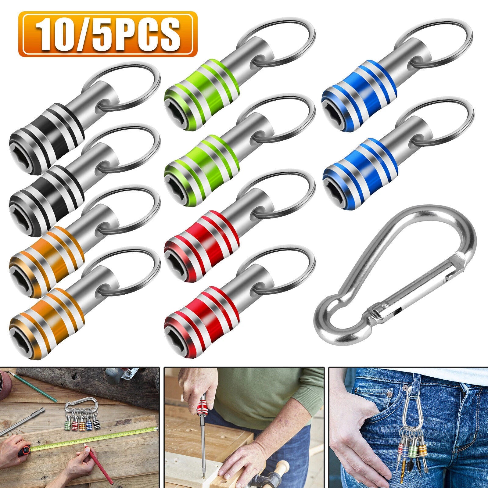 10/5x 1/4" Hex Shank Quick Release Keychain Screwdriver Drill Bit Holder Bit Set