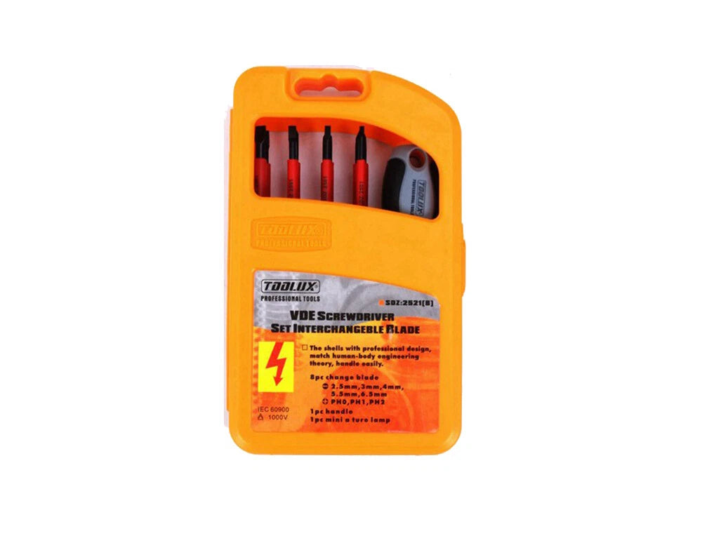 Expert 9-in-1 VDE Insulated IEC 60900 AC1000V Screwdriver Set:Slot Phillip Torch
