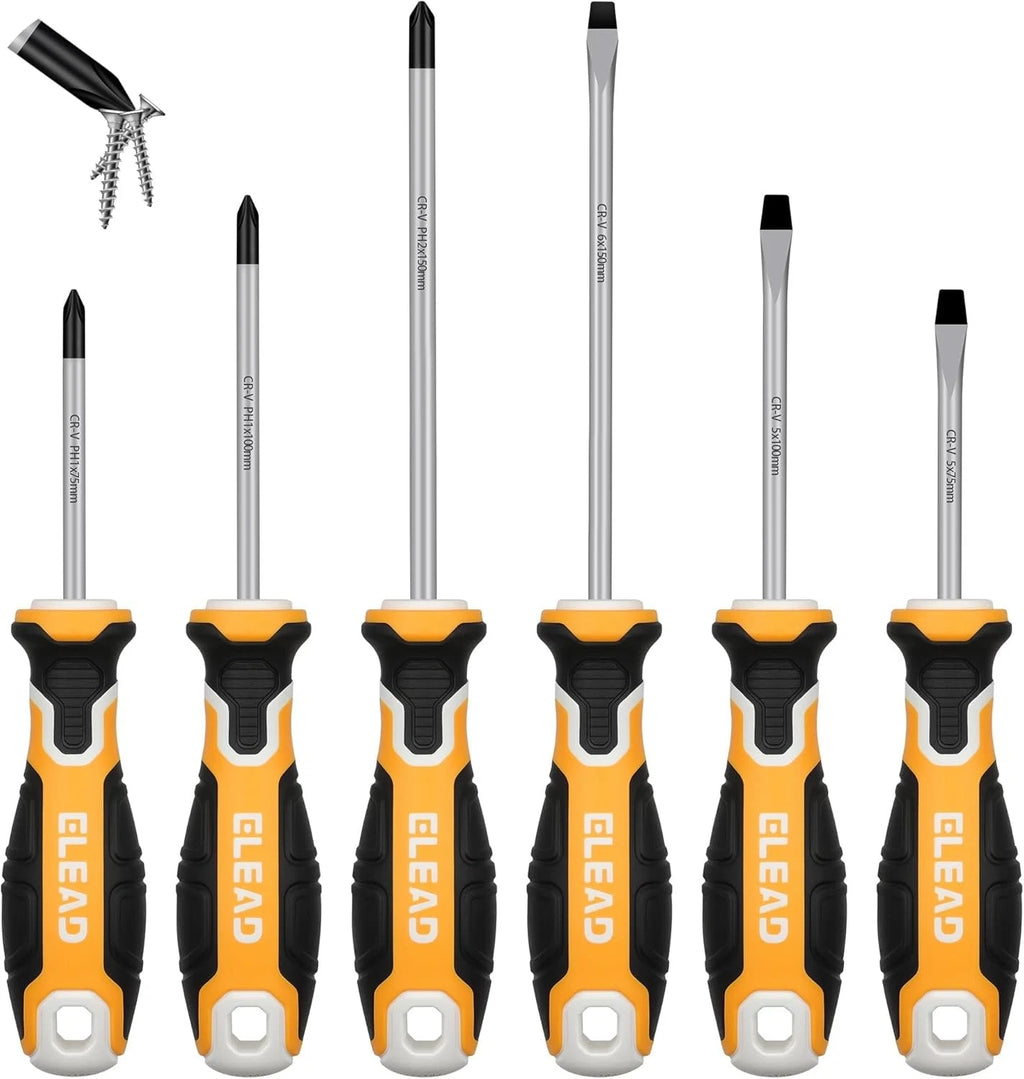 6-Piece Magnetic Screwdrivers Set, 3 Phillips and 3 Slotted Tips Professional