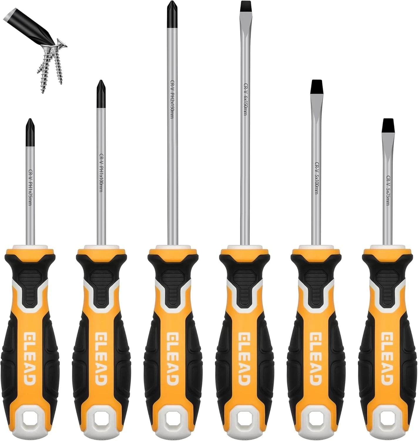 6-Piece Magnetic Screwdrivers Set, 3 Phillips and 3 Slotted Tips Professional