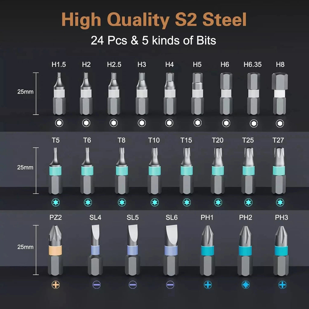 24 in 1 Magnetic Screwdriver Set, DIY Ratchet Screwdriver Set, Multi Bit Magneti