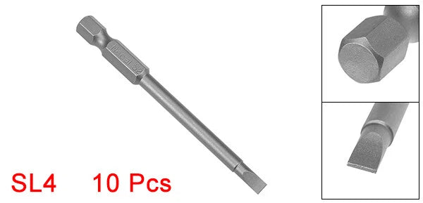 10pcs 4mm Slotted Tip Magnetic Flat Head Screwdriver Bits 1/4" Hex Shank S2