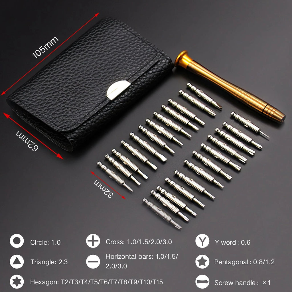 25 in 1 Screwdriver Set Precision Repair Mini Tool Kits with Black Leather Bag