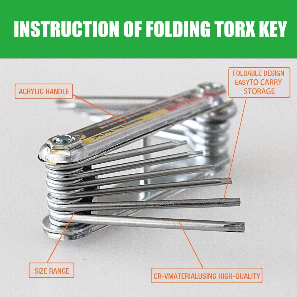 10 PC Tamper Proof Star Key Set Folding Locking Torx security screwdriver T6-T30