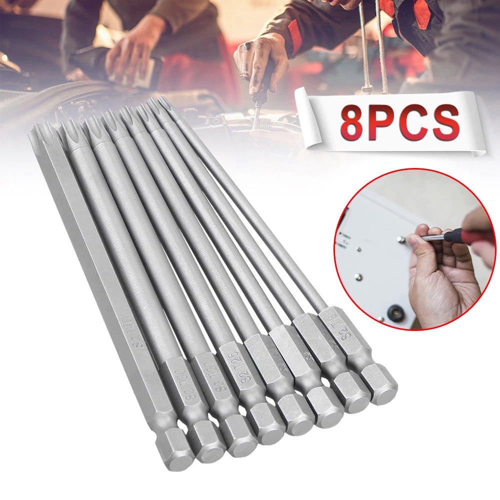 8pcs Torx Screwdriver Bit Set Hex Security Magnetic Head 100MM Extra Long IN USA