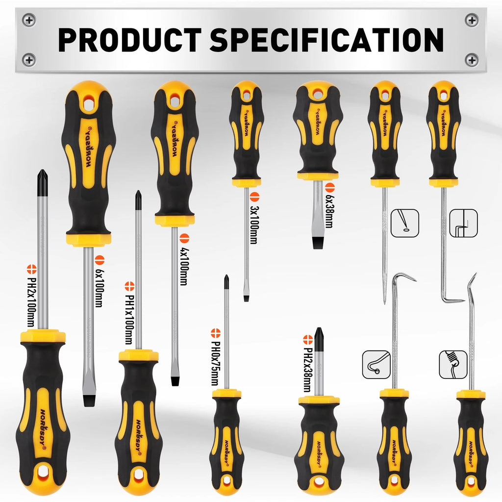 13-Pieces Screwdriver Set Magnetic 4 Phillips and 4 Flat Head Tips and Precision