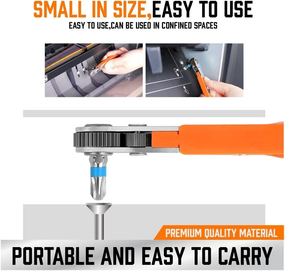2×Ratcheting Right Angle Screwdriver Hex Drive 90 Degree Offset + 10PCS Bits Set