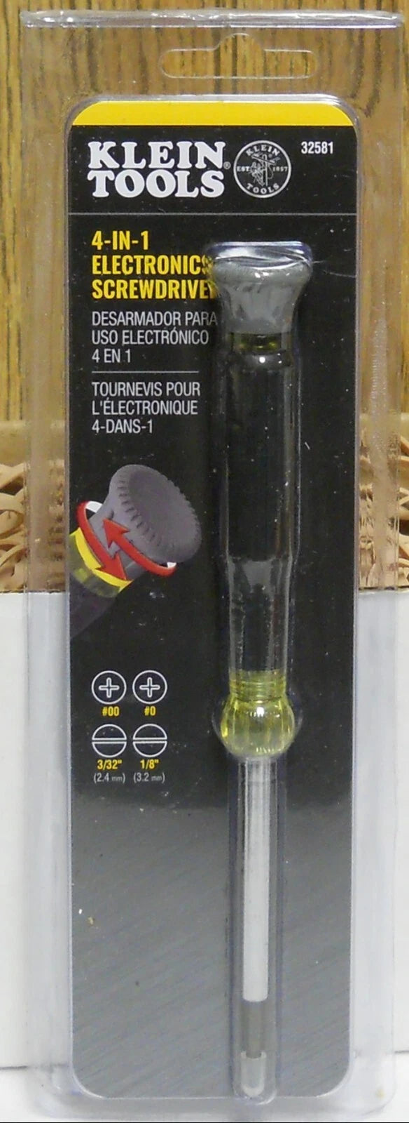 Klein Tools 32581 Screwdriver, 4-in-1 Precision Electronics Screwdriver w/ Bits