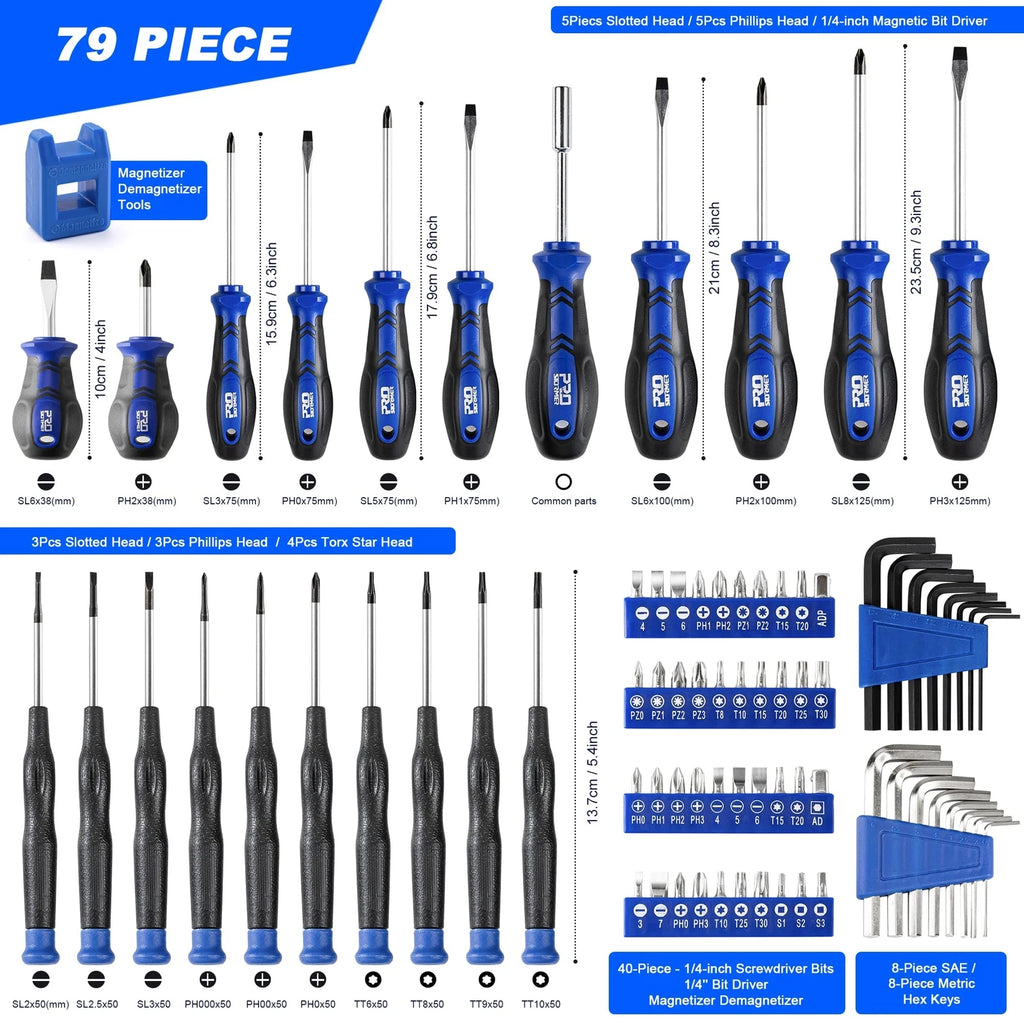 Screwdriver Set, 79-Piece Multi-Purpose Slotted/Phillips Screwdriver Kit