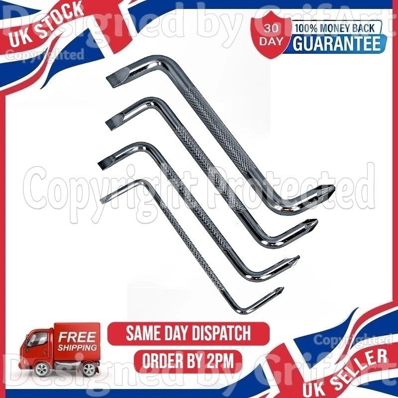 4PC OFFSET SCREWDRIVERS CRANKED RIGHT ANGLE ANGLED BENT DOUBLE ENDED WRENCH SET