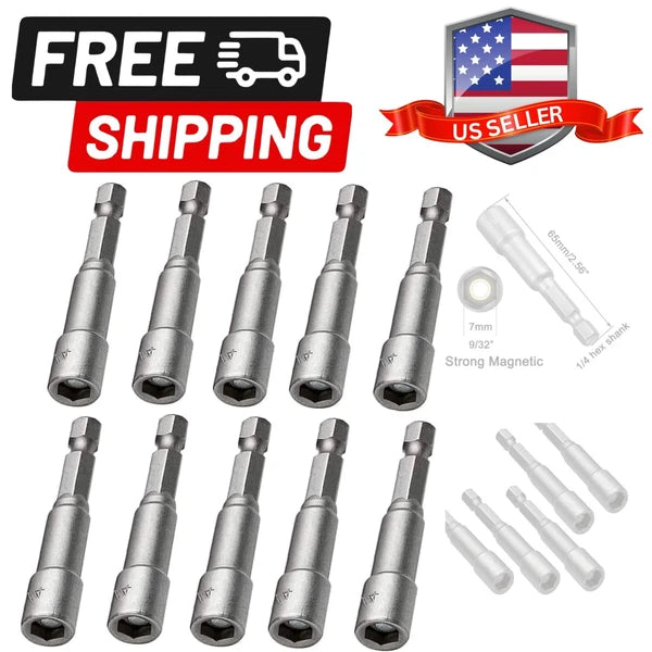 10pcs Power Nut Driver Set 1/4” Hex Shank Magnetic Quick Change Socket Nut Im...