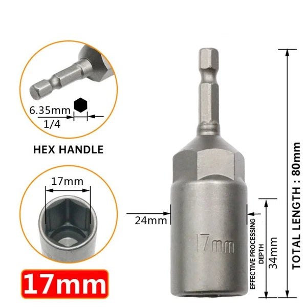 6-19mm Deep Bolt Nut Driver Bit Set 1/4" Hex Shank Impact Socket, Bolt Remover