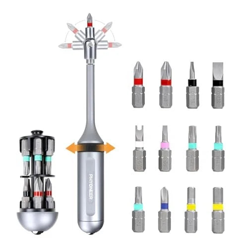 13-in-1 Ratcheting Screwdriver Set with 12 S2 Driver Bits, Direction