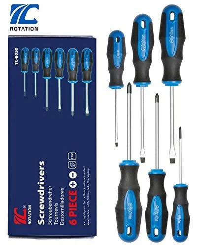 6PCS Magnetic Tip Screwdriver Set, 3 Phillips and 3 Flat, 6pc_black Tip_matt