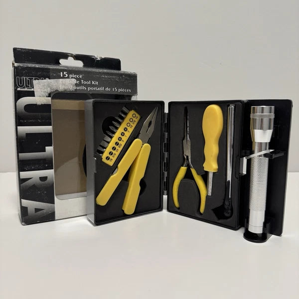 UltraSteel 15 Pc Tool Screwdriver & Flashlight Set Hex/Phillips/Slotted NEW
