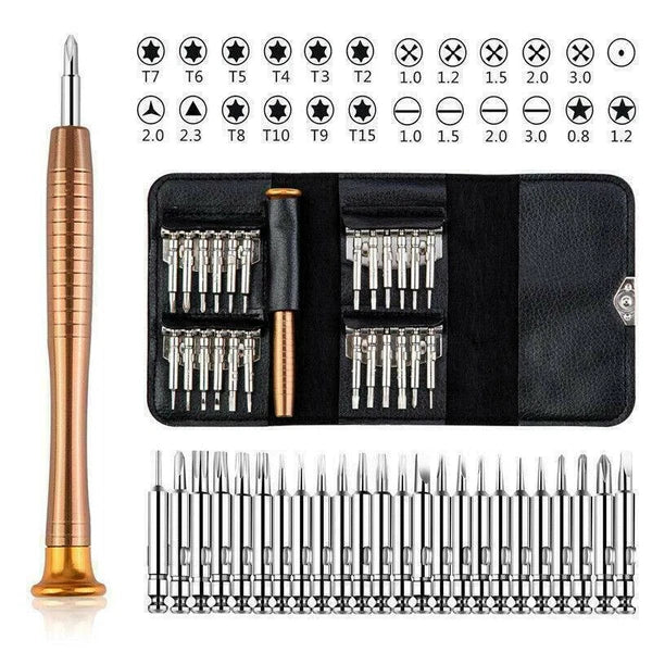 25 in 1 Screwdriver Set Precision Repair Mini Tool Kits with Black Leather Bag
