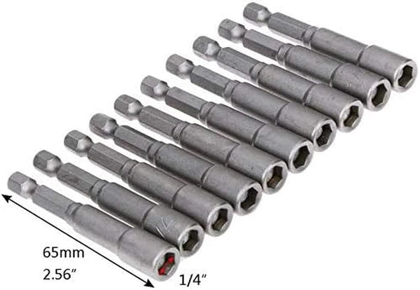 10Pcs 1/4'' Hex Shank Magnetic Power Nut Driver Bit Sets Quick Change Socket Nut