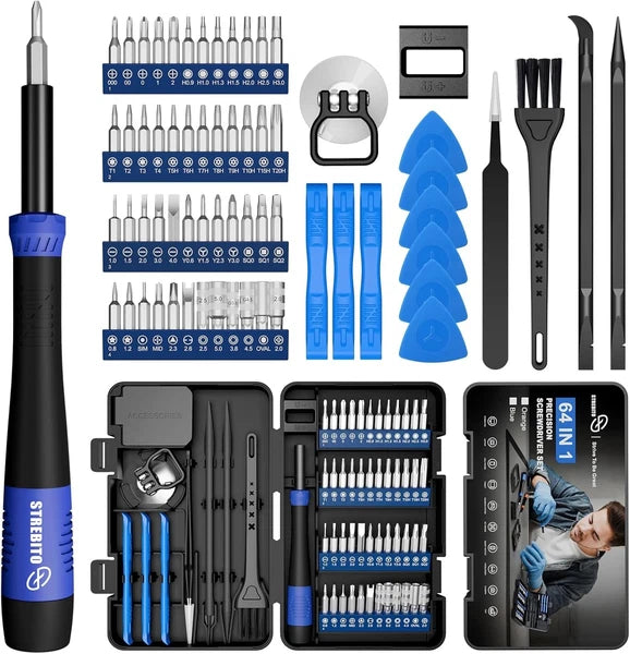 Small Precision Screwdriver Set 64-piece with Torx, Triwing, Pentalobe