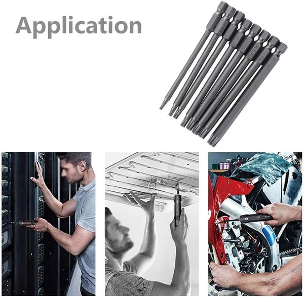 Mesee 8Pcs Long Torx Screwdriver Bit Set, 1/4 Inch Hex Shank T8-T40 Security S2