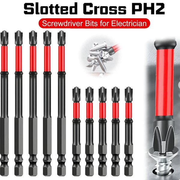5PC FPH2 Impact Screwdriver Bit Set-S2 Steel 65mm & 110mm Slotted Heads 2025 NEW