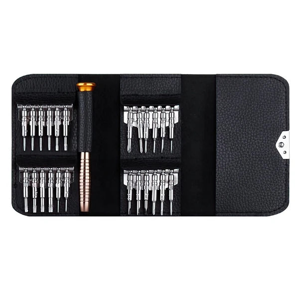 25 in 1 Screwdriver Set Precision Repair Mini Tool Kits with Black Leather Bag