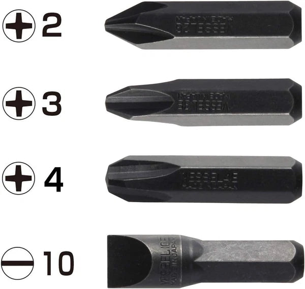 VESSEL BS2500 Impact Screwdriver Bits Heavy Duty 4 Pcs JIS Set