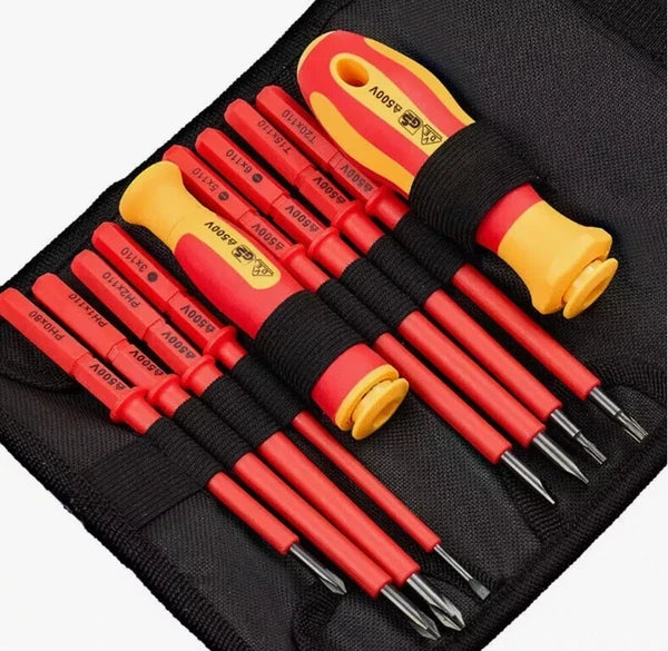10Pcs VDE Insulated Electrician Interchangeable Head Screwdriver Set & Pouch UK